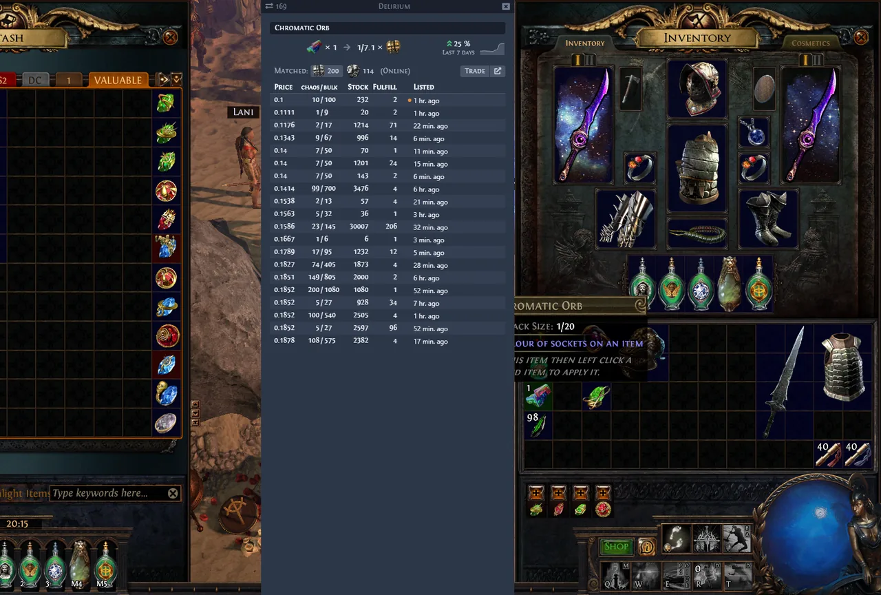 Awakened PoE Trade showing currency exchange rates and bulk trade listings in Path of Exile